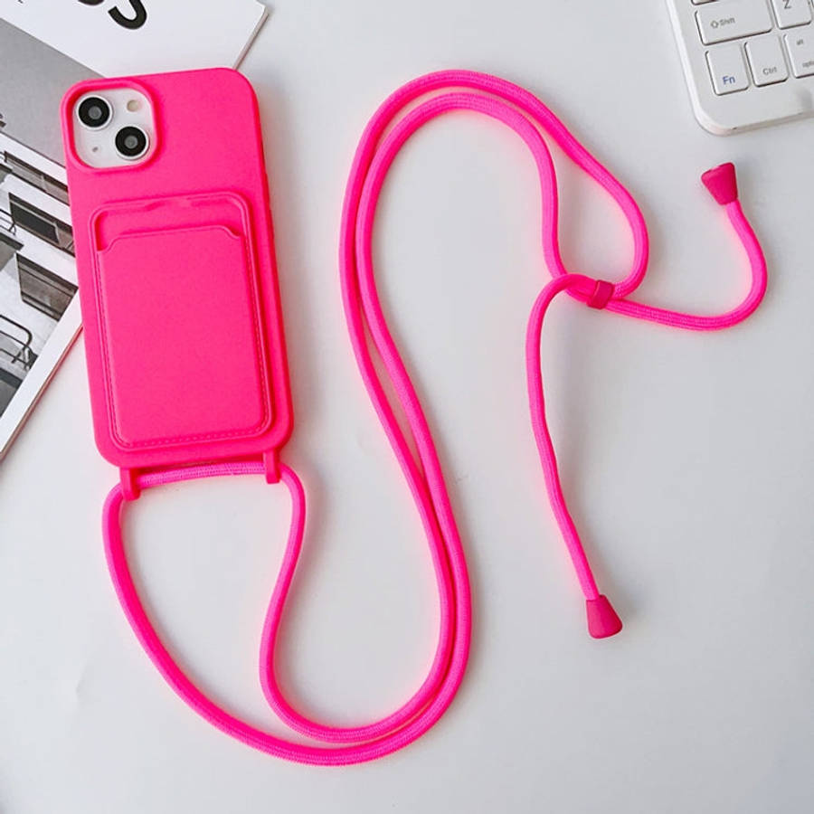 Crossbody Lanyard Elastic Silicone Card Holder Phone Case, For iPhone 14 Pro Max, For iPhone 13, ...