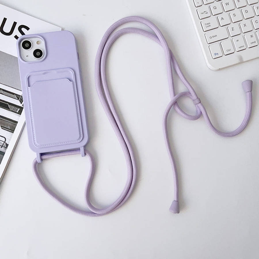 Crossbody Lanyard Elastic Silicone Card Holder Phone Case, For iPhone 14 Pro Max, For iPhone 13, ...