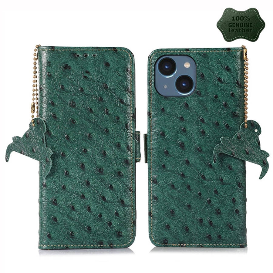 Ostrich Pattern Genuine Leather RFID Phone Case, For iPhone 15 Pro Max, For iPhone 15 Pro, For iP...