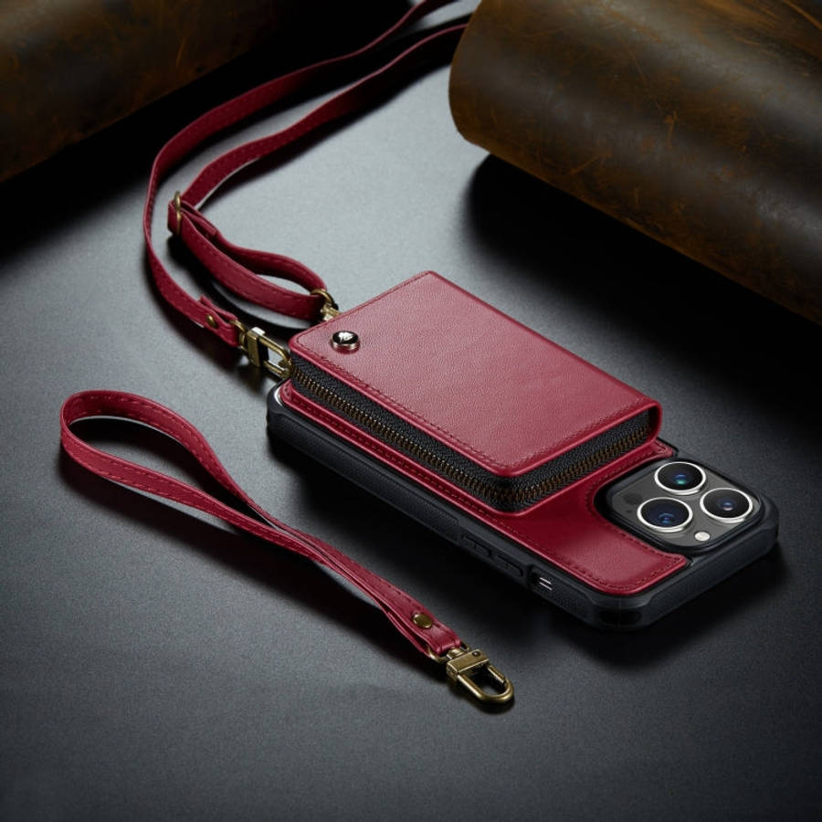 JEEHOOD C22 Series Zipper Wallet Phone Case with Long and Short Lanyard, For iPhone 14, For iPhon...