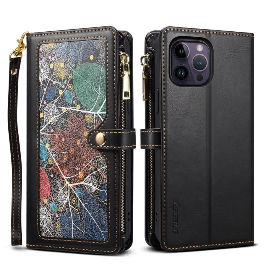 ESEBLE Star Series Lanyard Zipper Wallet RFID Leather Case, For iPhone 14 Pro Max, For iPhone 14 ...