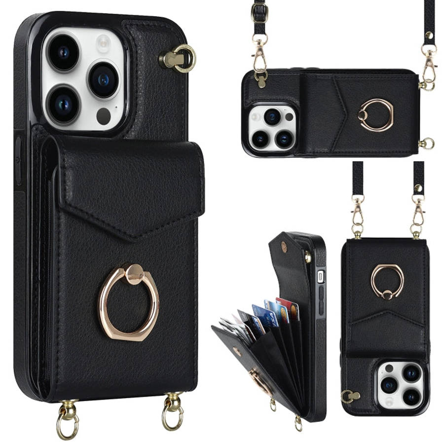 Ring Holder RFID Card Slot Phone Case with Long Lanyard, For iPhone 14, For iPhone 14 Plus, For i...