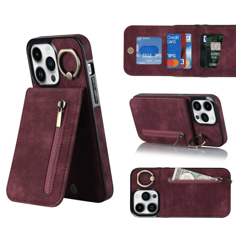 Retro Ring and Zipper RFID Card Slot Phone Case, For iPhone 14, For iPhone 14 Plus, For iPhone 14...