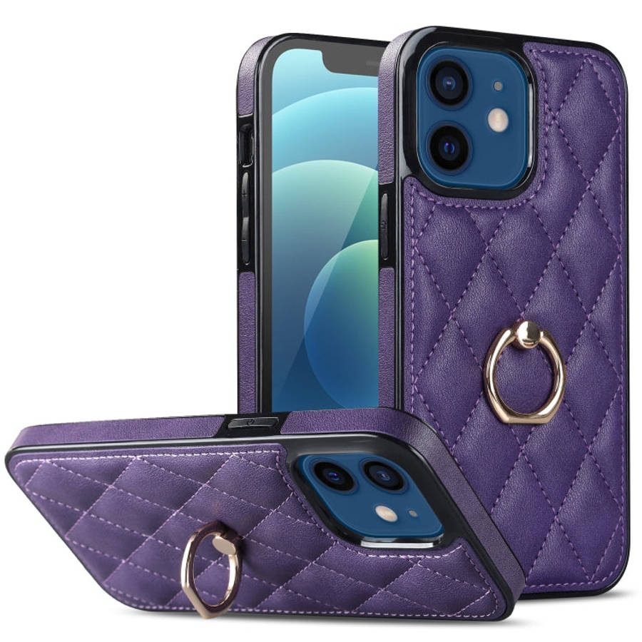 Rhombic PU Leather Phone Case with Ring Holder, For iPhone 13 Pro, For iPhone 13 Pro Max, For iPh...