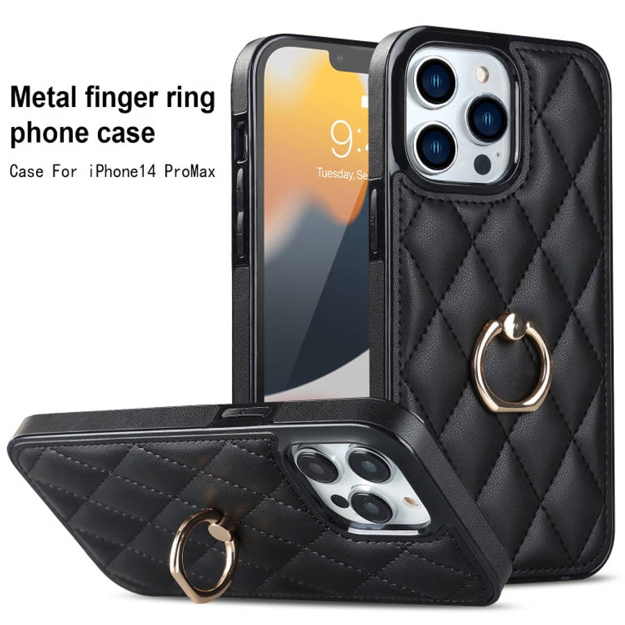 Rhombic PU Leather Phone Case with Ring Holder, For iPhone 13 Pro, For iPhone 13 Pro Max, For iPh...