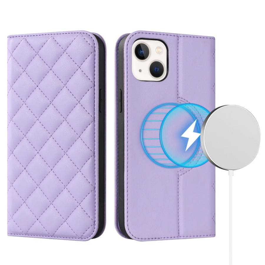 Rhombic MagSafe RFID Anti-Theft Wallet Leather Phone Case, For iPhone 14, For iPhone 14 Plus, For...
