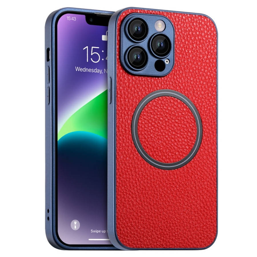 Skin Feel Litchi Texture MagSafe Magnetic Phone Case, For iPhone 14, For iPhone 14 Plus, For iPho...