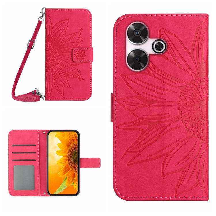 Skin Feel Sun Flower Embossed Flip Leather Phone Case with Lanyard, For Xiaomi Redmi 13 4G Global...