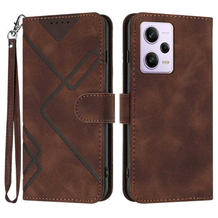 Line Pattern Skin Feel Leather Phone Case, For Xiaomi Redmi Note 12 4G Global, For Xiaomi Redmi N...