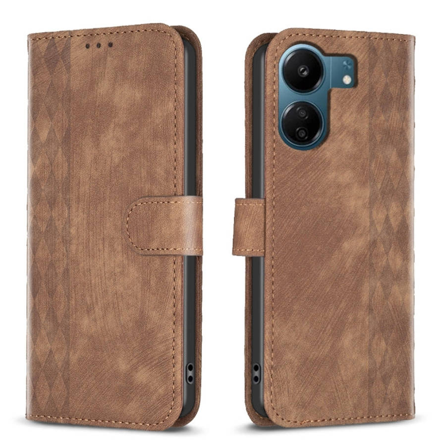 Plaid Embossed Leather Phone Case, For Xiaomi Redmi Note 13 Pro 4G Global, For Xiaomi Poco M6 Pro...