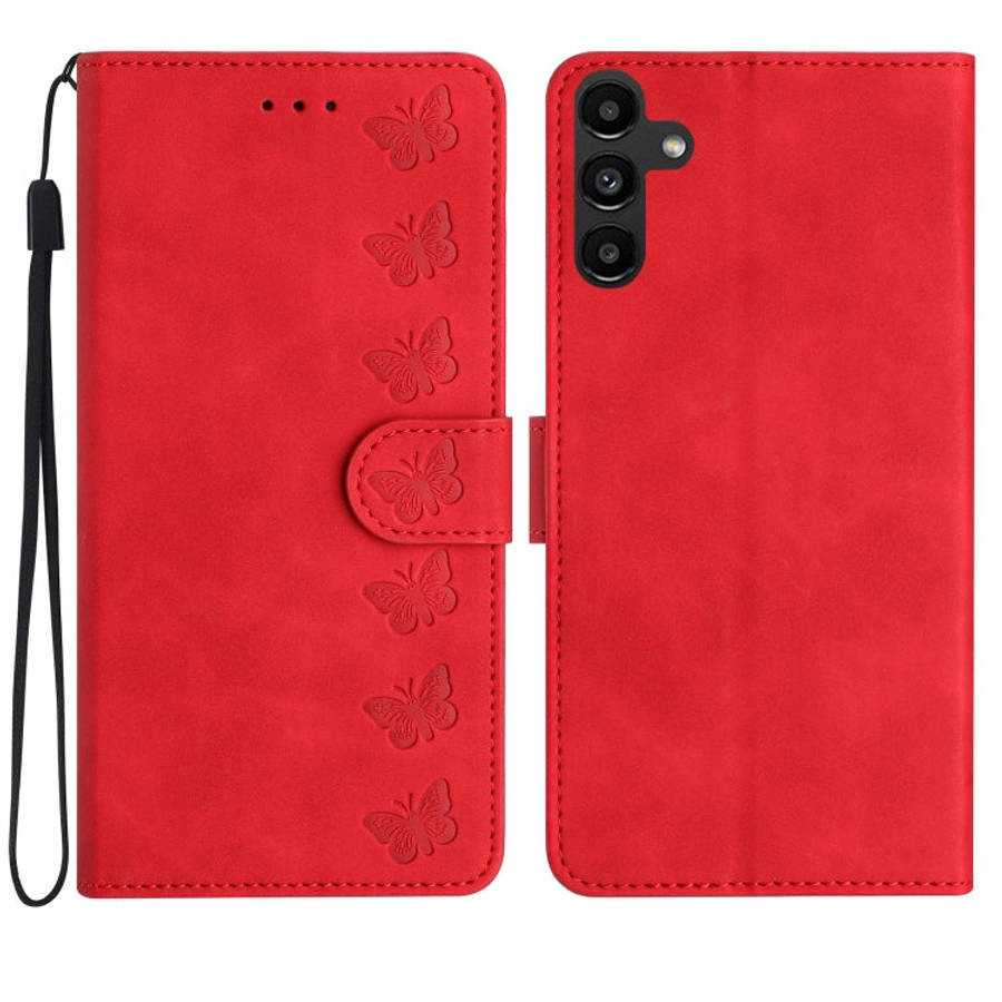 Seven Butterflies Embossed Leather Phone Case, For Samsung Galaxy S24 Ultra 5G, For Samsung Galax...