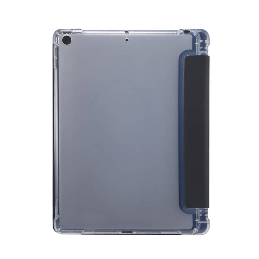 3-folding Electric Pressed Skin Texture Horizontal Flip Shockproof Transparent TPU + PU Leather C...