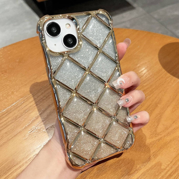3D Diamond Lattice Laser Engraving Glitter Paper Phone Case, For iPhone 14 / 13, For iPhone 15 Pr...