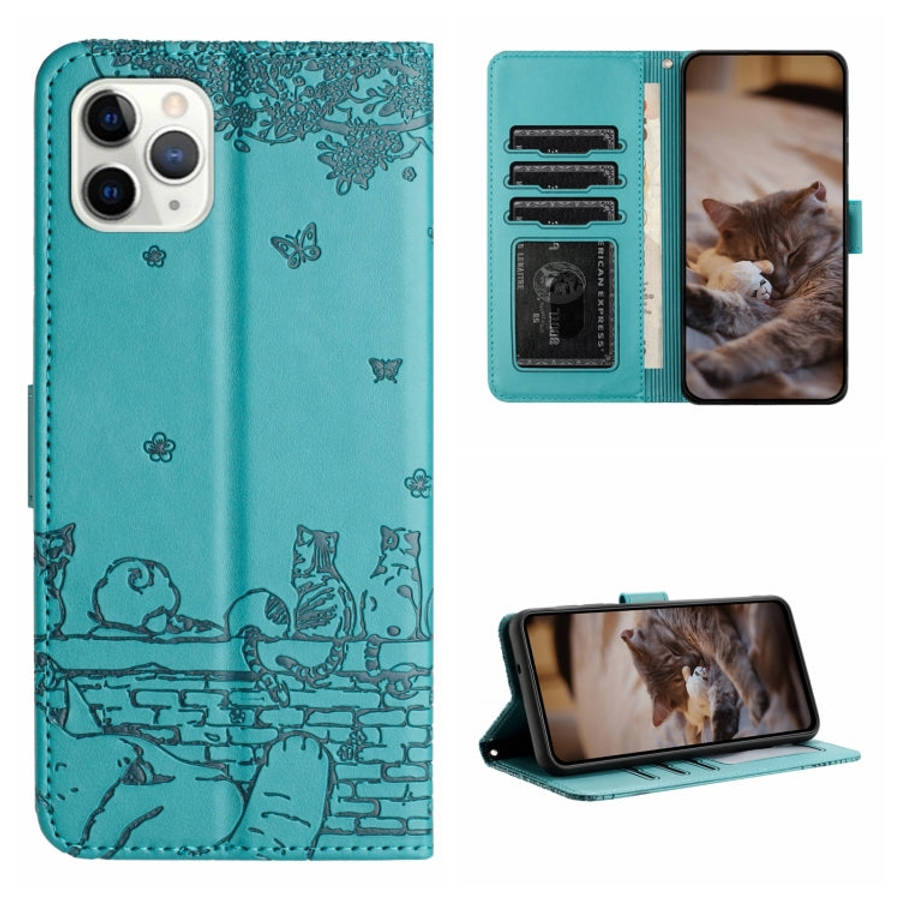Cat Embossing Pattern Leather Phone Case with Lanyard, For iPhone 13 Pro Max, For iPhone 13 Pro, ...