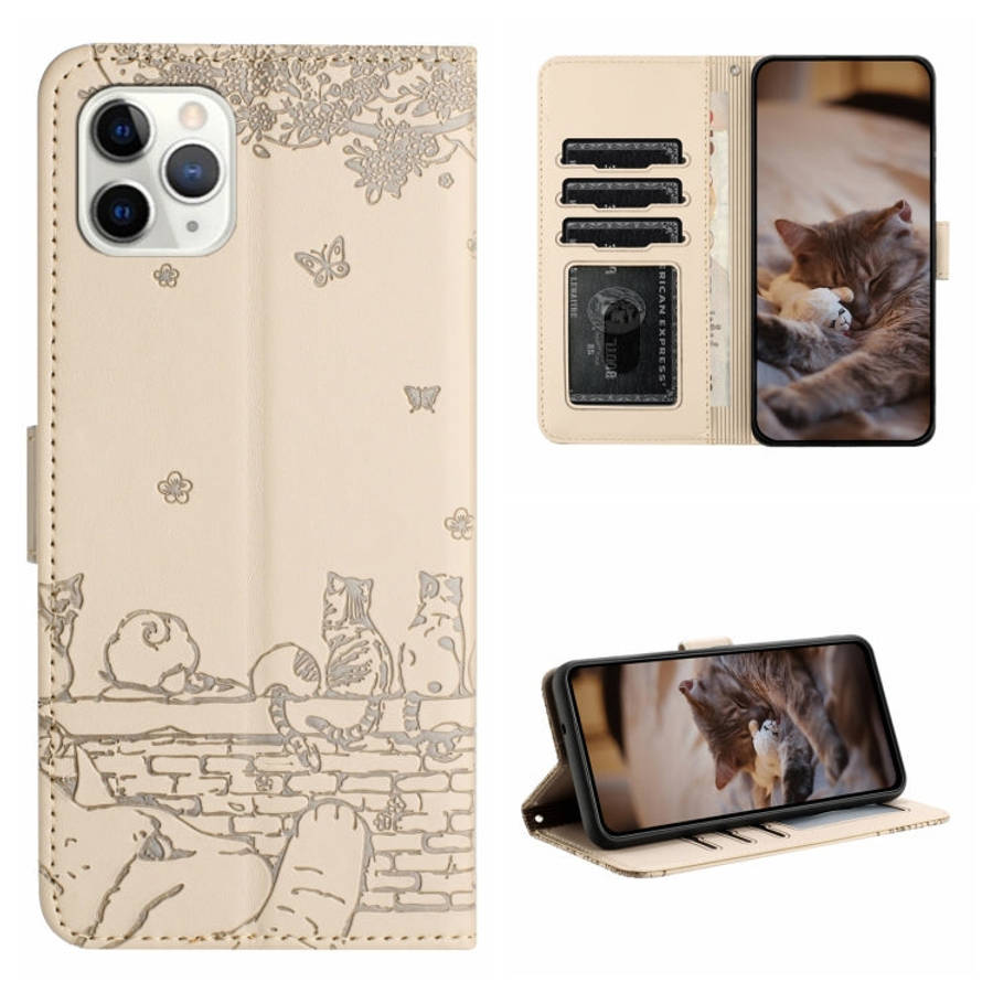 Cat Embossing Pattern Leather Phone Case with Lanyard, For iPhone 13 Pro Max, For iPhone 13 Pro, ...