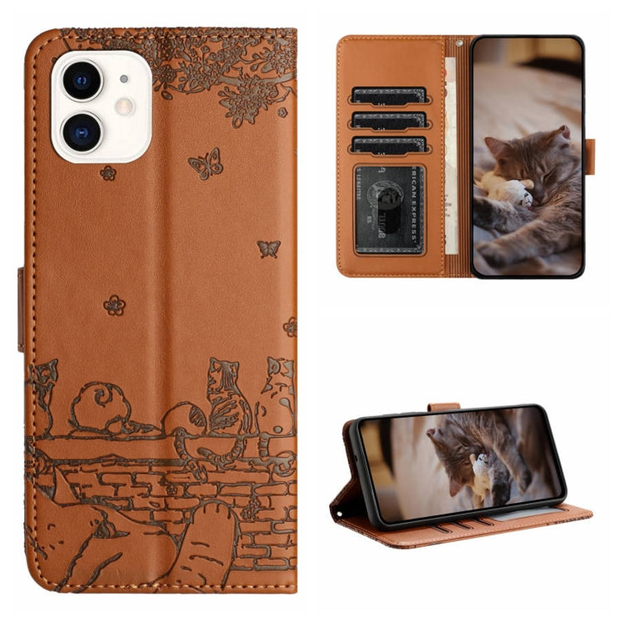 Cat Embossing Pattern Leather Phone Case with Lanyard, For iPhone 13 Pro Max, For iPhone 13 Pro, ...