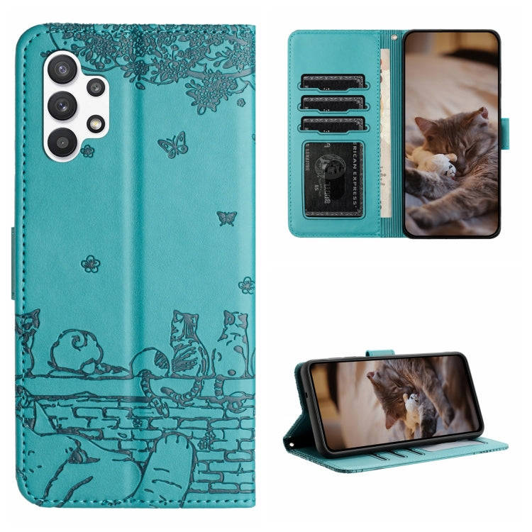 Cat Embossing Pattern Leather Phone Case with Lanyard, For Samsung Galaxy A13 4G, For Samsung Gal...
