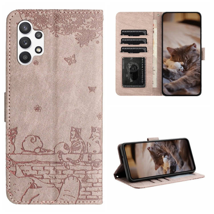 Cat Embossing Pattern Leather Phone Case with Lanyard, For Samsung Galaxy A13 4G, For Samsung Gal...