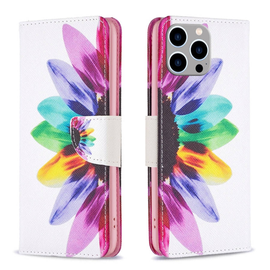 Colored Drawing Pattern Leather Phone Case, For iPhone 16 Pro Max, For iPhone 16 Pro, For iPhone ...
