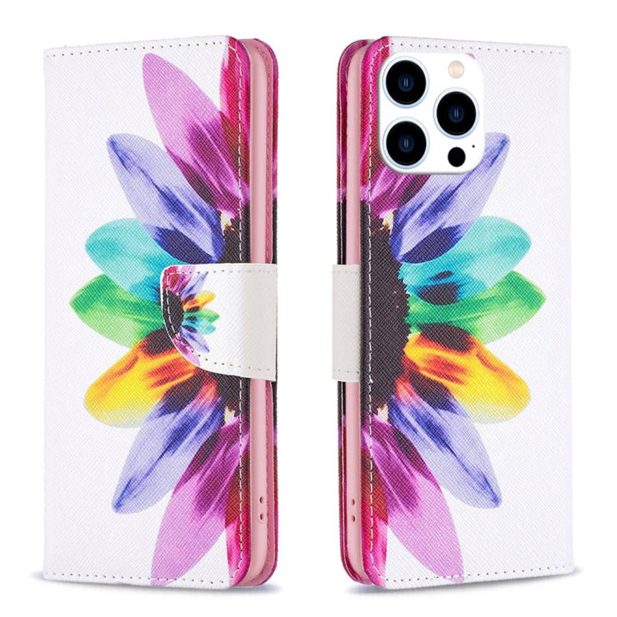 Colored Drawing Pattern Leather Phone Case, For iPhone 16 Pro Max, For iPhone 16 Pro, For iPhone ...