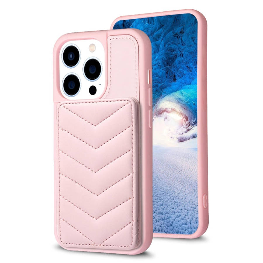 BF26 Wave Pattern Card Bag Holder Phone Case, For iPhone 14 Pro Max, For iPhone 15, For iPhone SE...