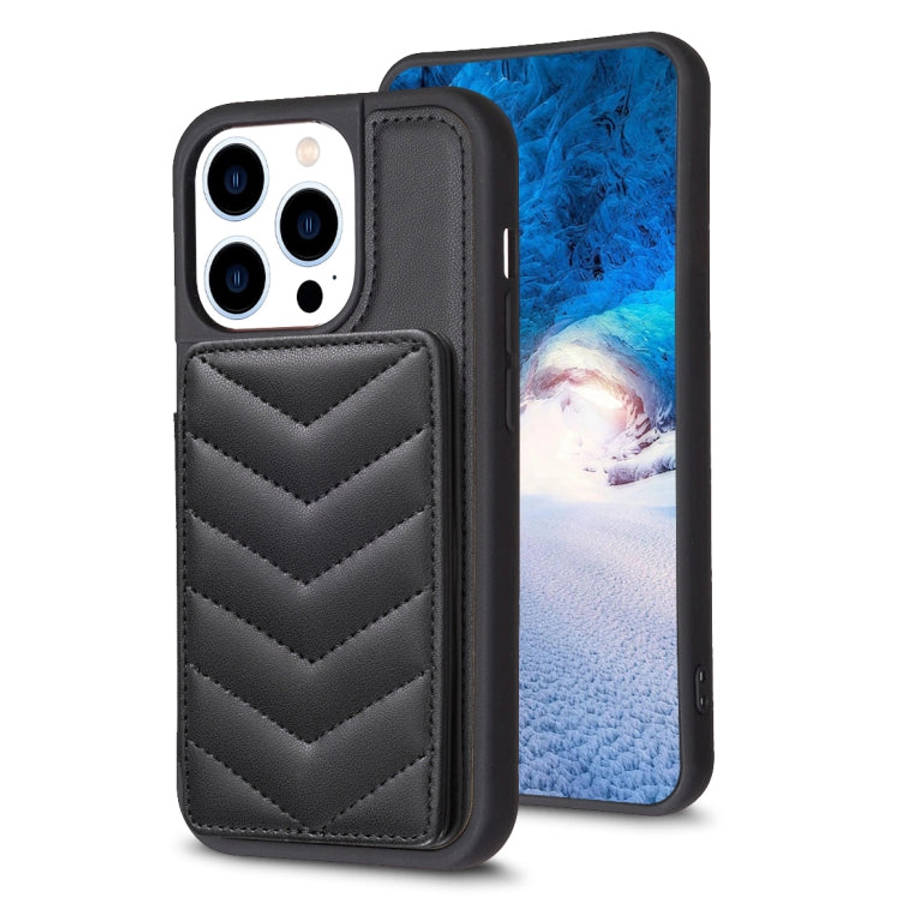 BF26 Wave Pattern Card Bag Holder Phone Case, For iPhone 14 Pro Max, For iPhone 15, For iPhone SE...