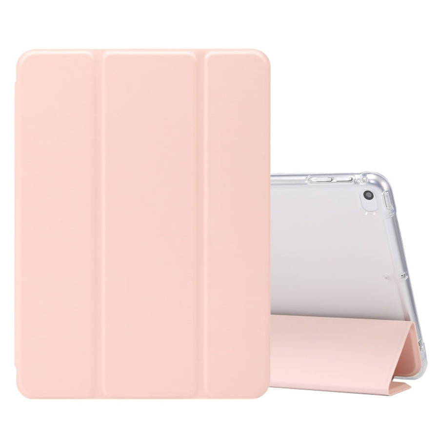 3-folding Electric Pressed Skin Texture Horizontal Flip Shockproof Transparent TPU + PU Leather C...
