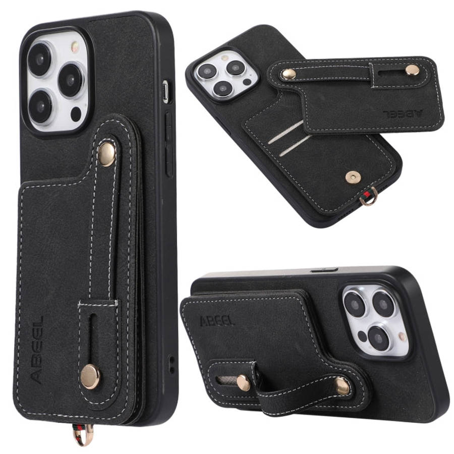ABEEL Litchi Texture Card Bag PU Phone Case, For iPhone 15 Pro Max, For iPhone 15 Pro, For iPhone...