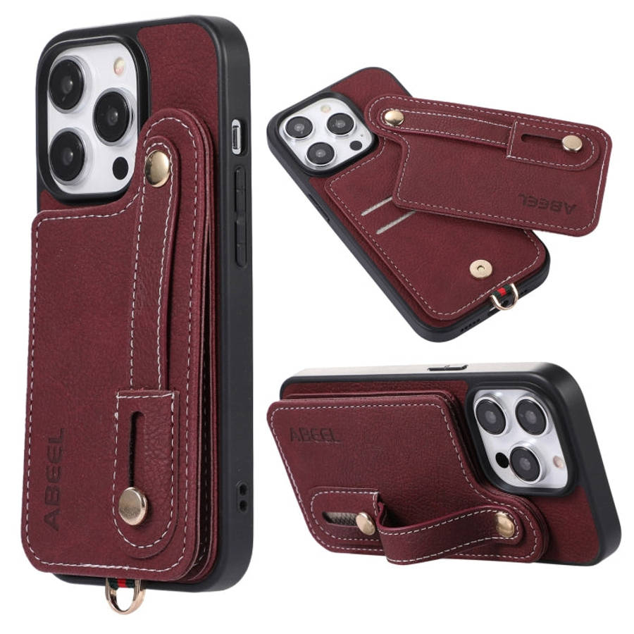 ABEEL Litchi Texture Card Bag PU Phone Case, For iPhone 15 Pro Max, For iPhone 15 Pro, For iPhone...