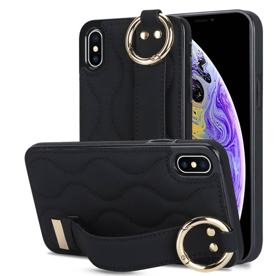 Non-slip Full Coverage Ring PU Phone Case with Wristband, For iPhone XS / X, For iPhone XR, For i...
