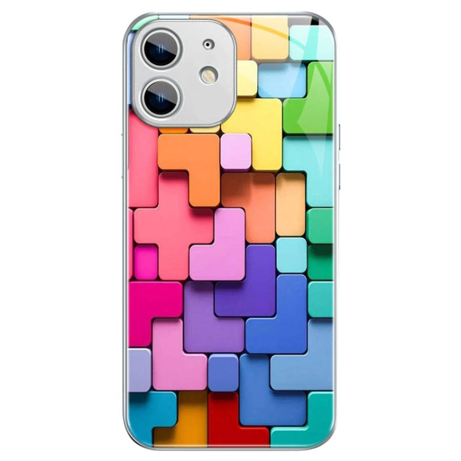 Colorful Toy Bricks Pattern Shockproof Glass Phone Case, For iPhone 14 Plus, For iPhone 14, For i...