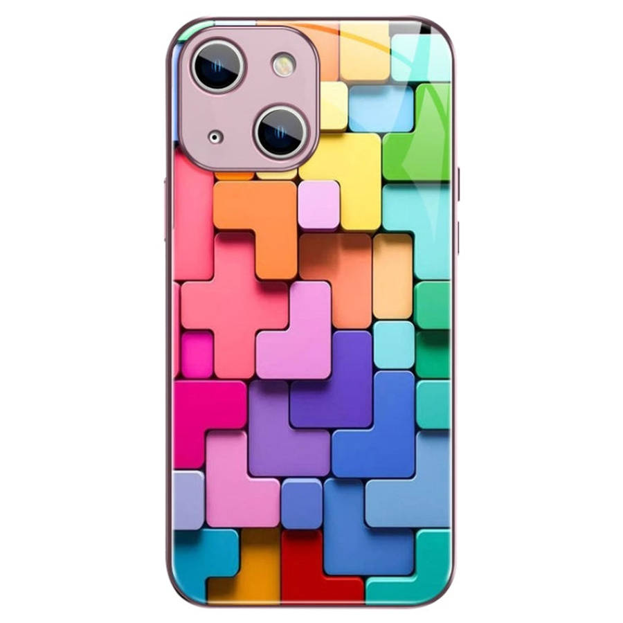 Colorful Toy Bricks Pattern Shockproof Glass Phone Case, For iPhone 14 Plus, For iPhone 14, For i...