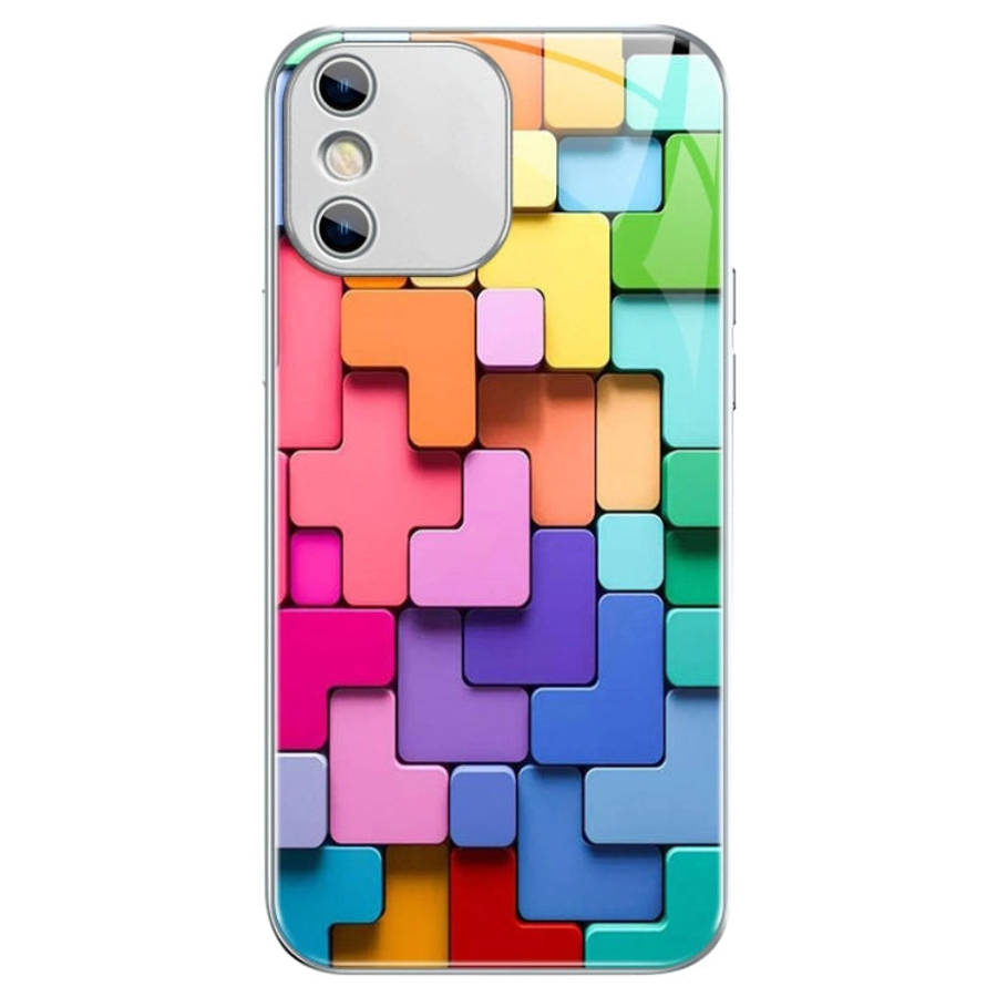 Colorful Toy Bricks Pattern Shockproof Glass Phone Case, For iPhone 14 Plus, For iPhone 14, For i...