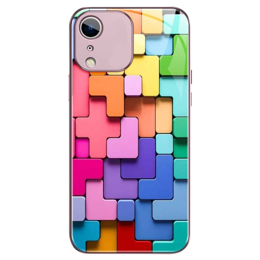 Colorful Toy Bricks Pattern Shockproof Glass Phone Case, For iPhone 14 Plus, For iPhone 14, For i...