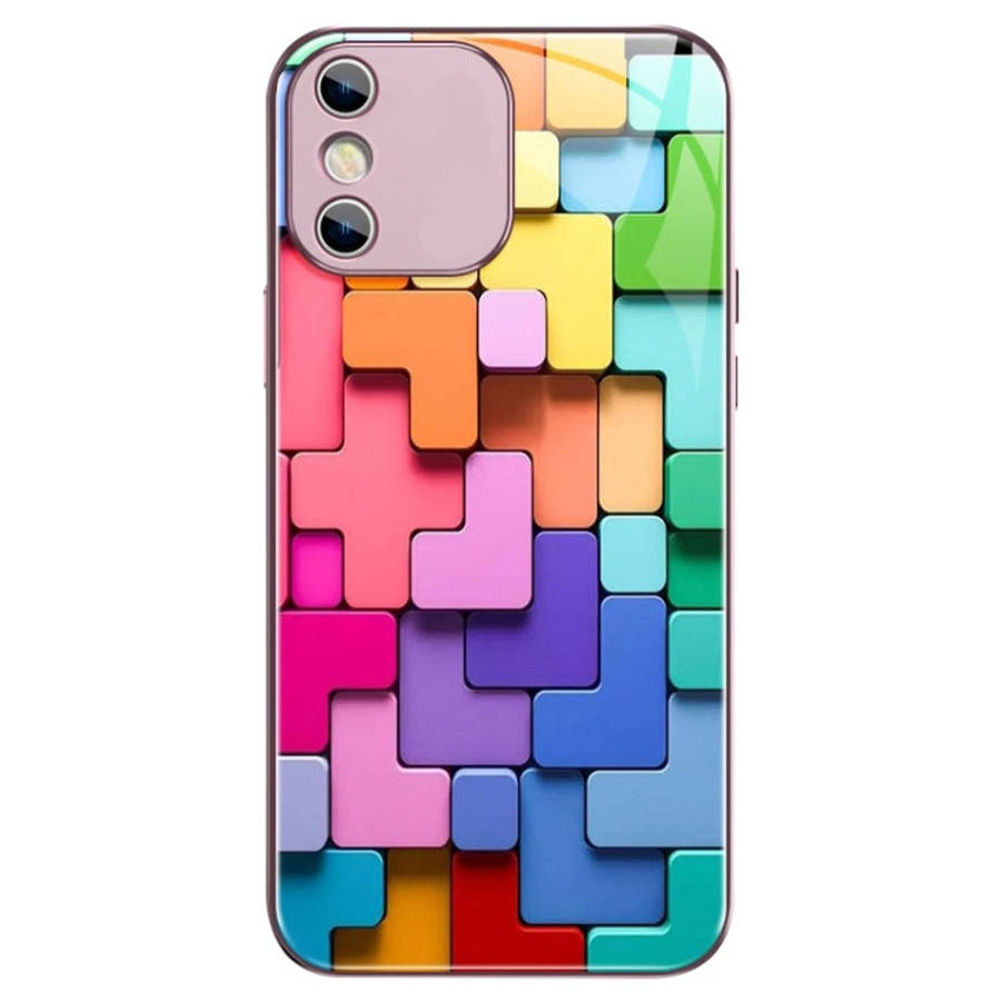 Colorful Toy Bricks Pattern Shockproof Glass Phone Case, For iPhone 14 Plus, For iPhone 14, For i...
