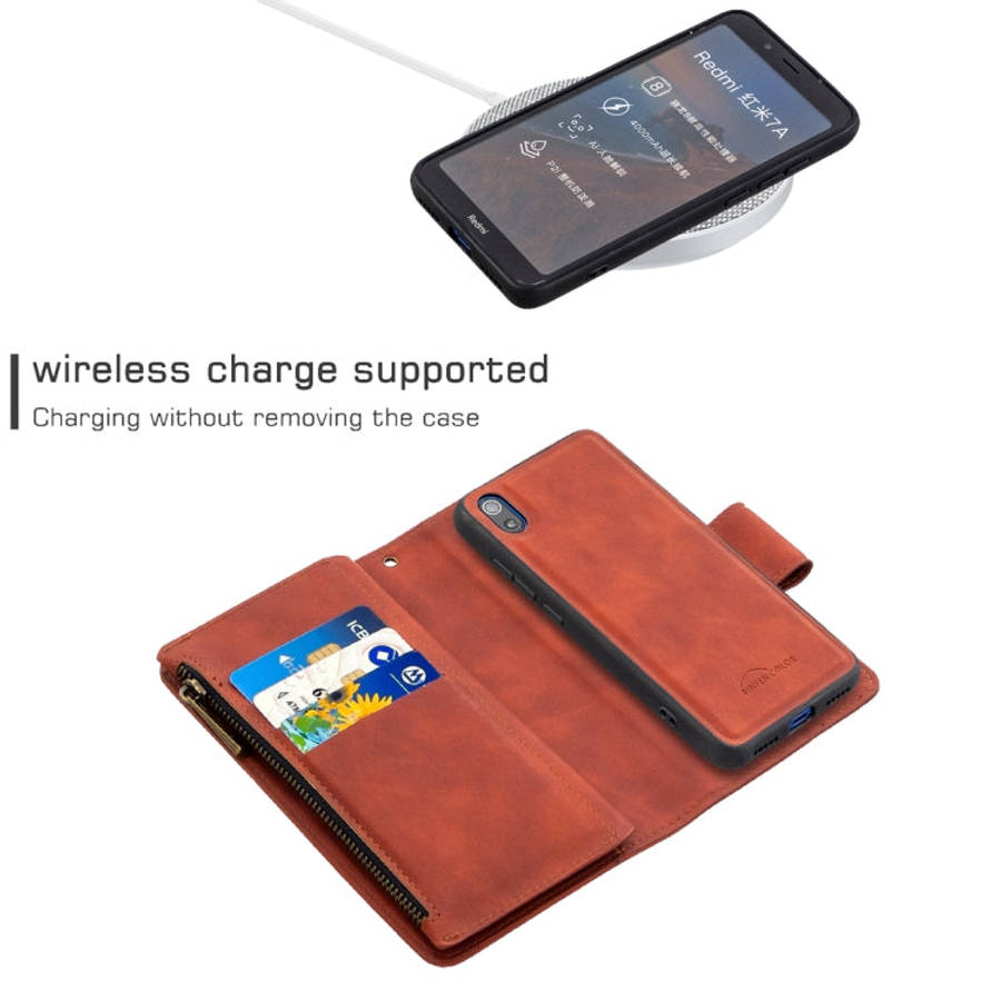 Skin Feel Detachable Magnetic Zipper Horizontal Flip PU Leather Case with Multi-Card Slots & Hold...