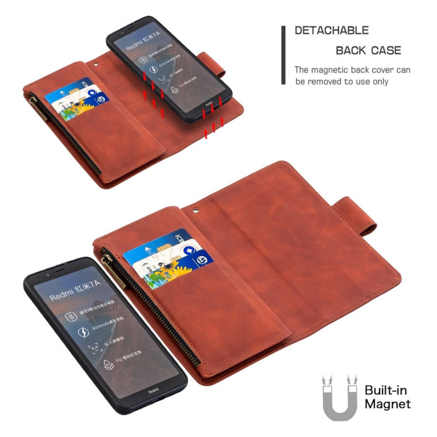 Skin Feel Detachable Magnetic Zipper Horizontal Flip PU Leather Case with Multi-Card Slots & Hold...
