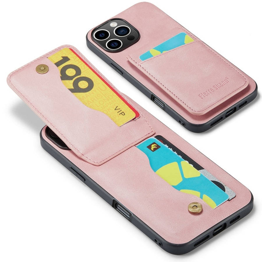 Fierre Shann Crazy Horse Card Holder Back Cover PU Phone Case, For iPhone 16 Pro Max, For iPhone ...