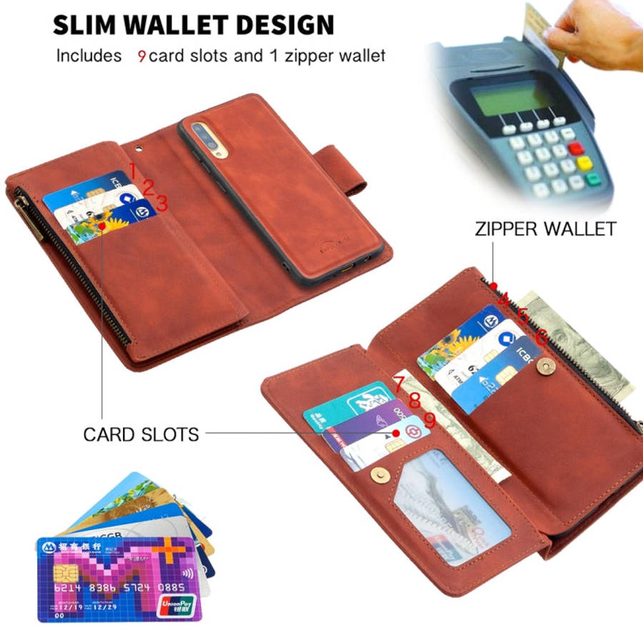 Skin Feel Detachable Magnetic Zipper Horizontal Flip PU Leather Case with Multi-Card Slots & Hold...