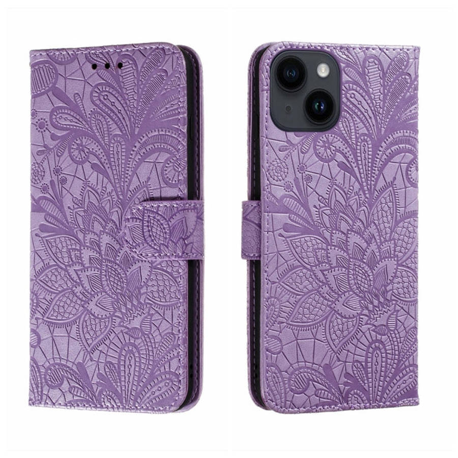 Lace Flower Embossing Flip Leather Phone Case, For iPhone 16, For iPhone 15 Pro Max, For iPhone 1...