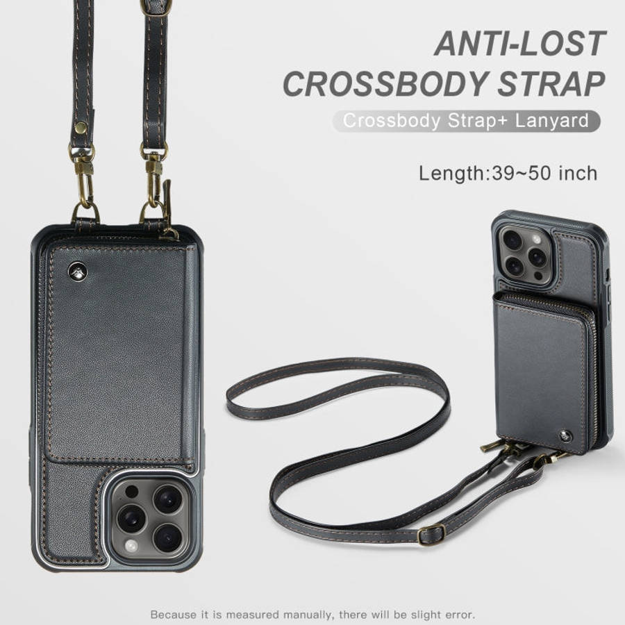 JEEHOOD C22 Series Zipper Wallet Leather Phone Case with Dual Lanyard, For iPhone 15 Pro, For iPh...