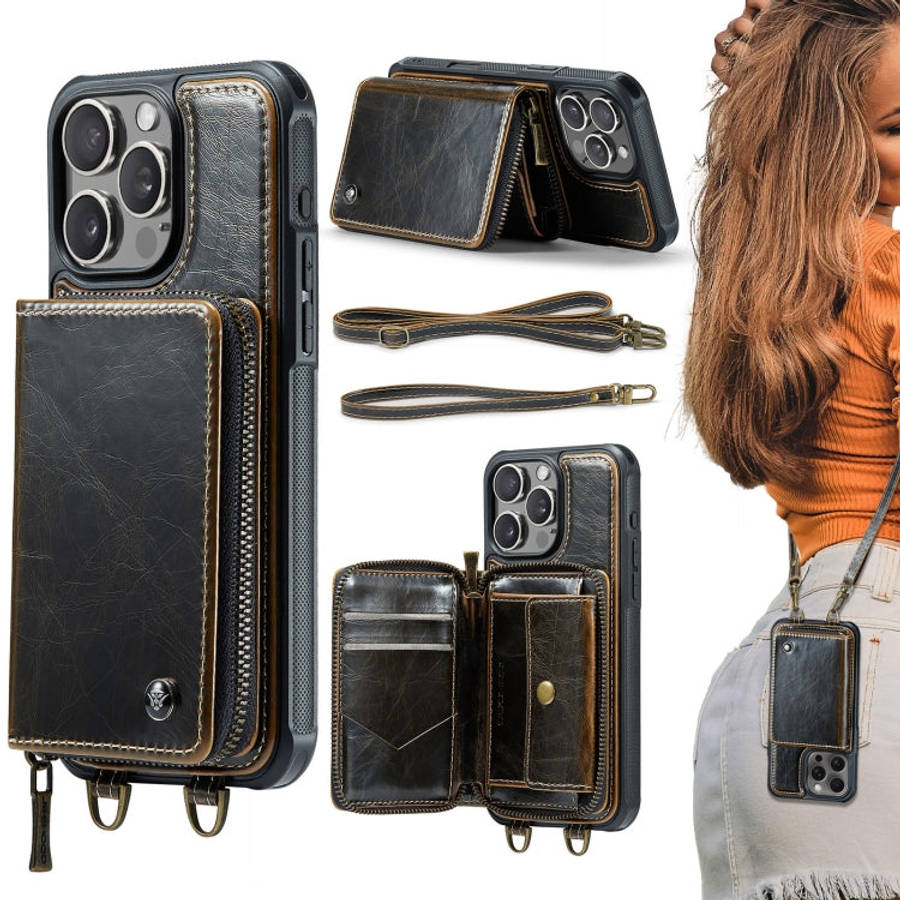 JEEHOOD C22 Series Zipper Wallet Leather Phone Case with Dual Lanyard, For iPhone 17 Pro Max, For...