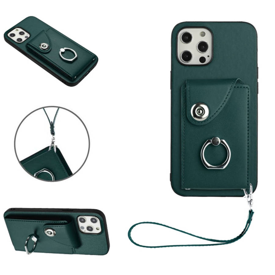 Organ Card Bag Ring Holder PU Phone Case with Lanyard, For iPhone 13 mini, For iPhone 12, For iPh...