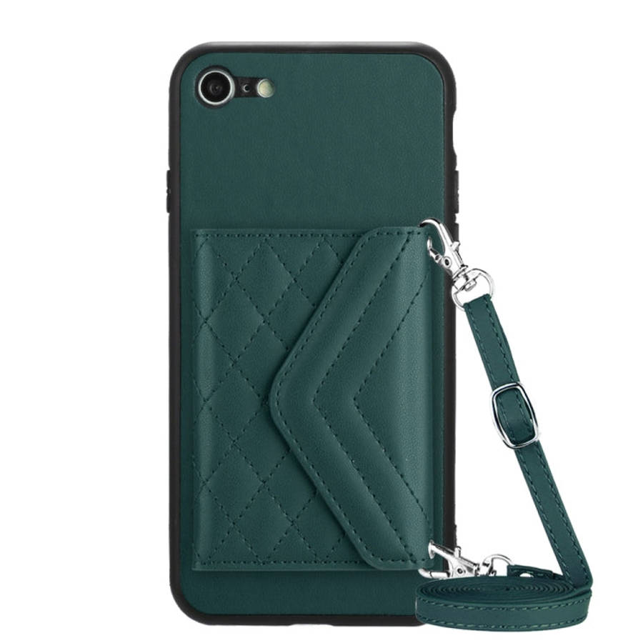 Rhombic Texture Card Bag RFID Phone Case with Long Lanyard, For iPhone SE 2022 / SE 2020, For iPh...
