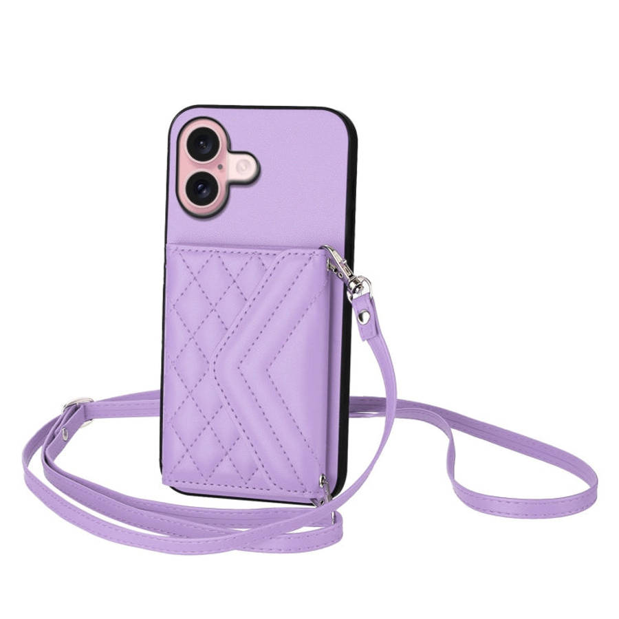 Rhombic Texture Card Bag RFID Phone Case with Long Lanyard, For iPhone 18 Pro / 17 Pro, For iPhon...