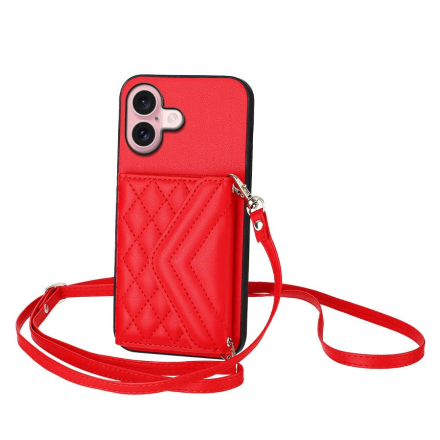 Rhombic Texture Card Bag RFID Phone Case with Long Lanyard, For iPhone 18 Pro / 17 Pro, For iPhon...