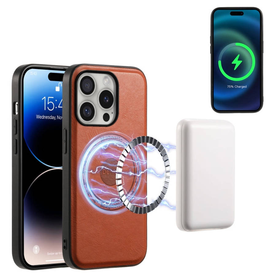 Denior Cowhide Texture Leather MagSafe Phone Case, For iPhone 16 Pro Max, For iPhone 16 Pro, For ...