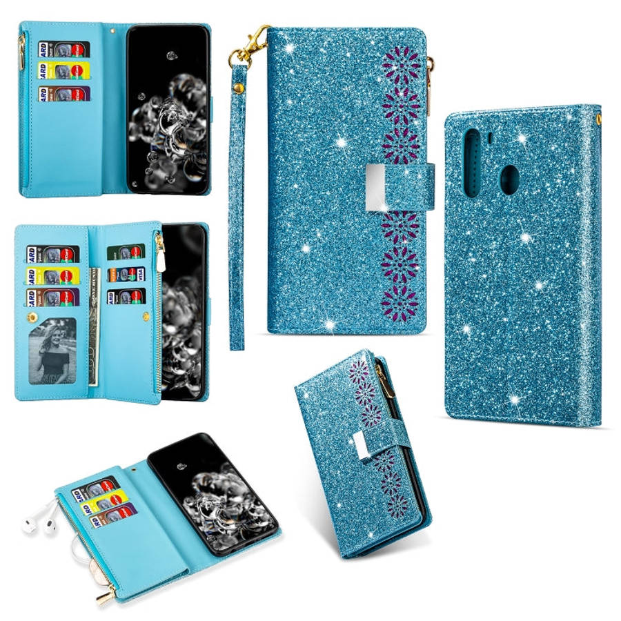 Multi-card Slots Starry Sky Laser Carving Glitter Zipper Horizontal Flip Leather Case with Holder...