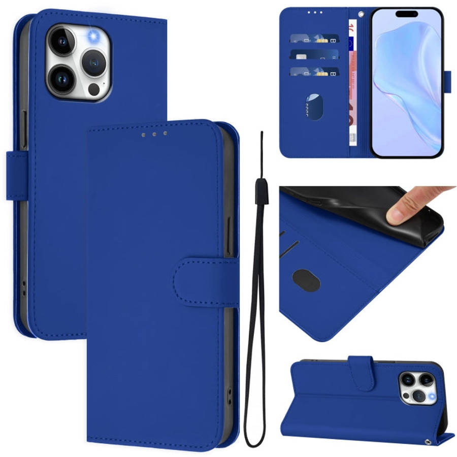 Skin Feel Solid Color Leather Phone Case with Lanyard, For iPhone Air, For iPhone 16 Pro Max