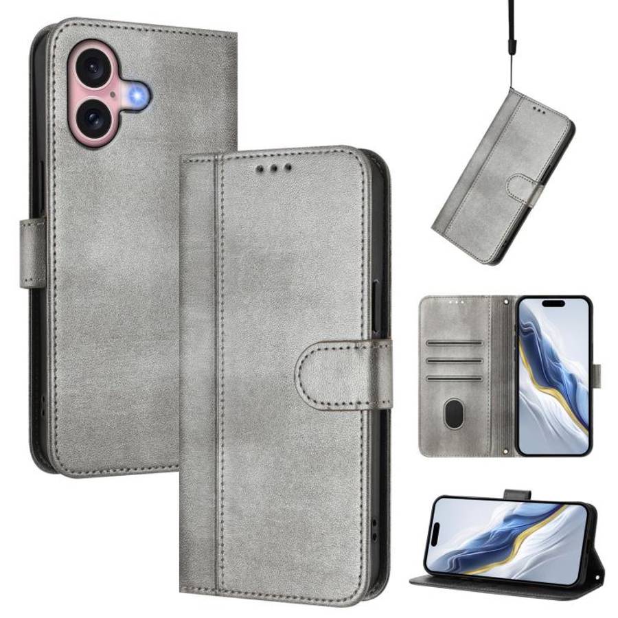 Line Splicing Buckle Retro Leather Phone Case, For iPhone 16 Pro, For iPhone 16 Plus, For iPhone ...
